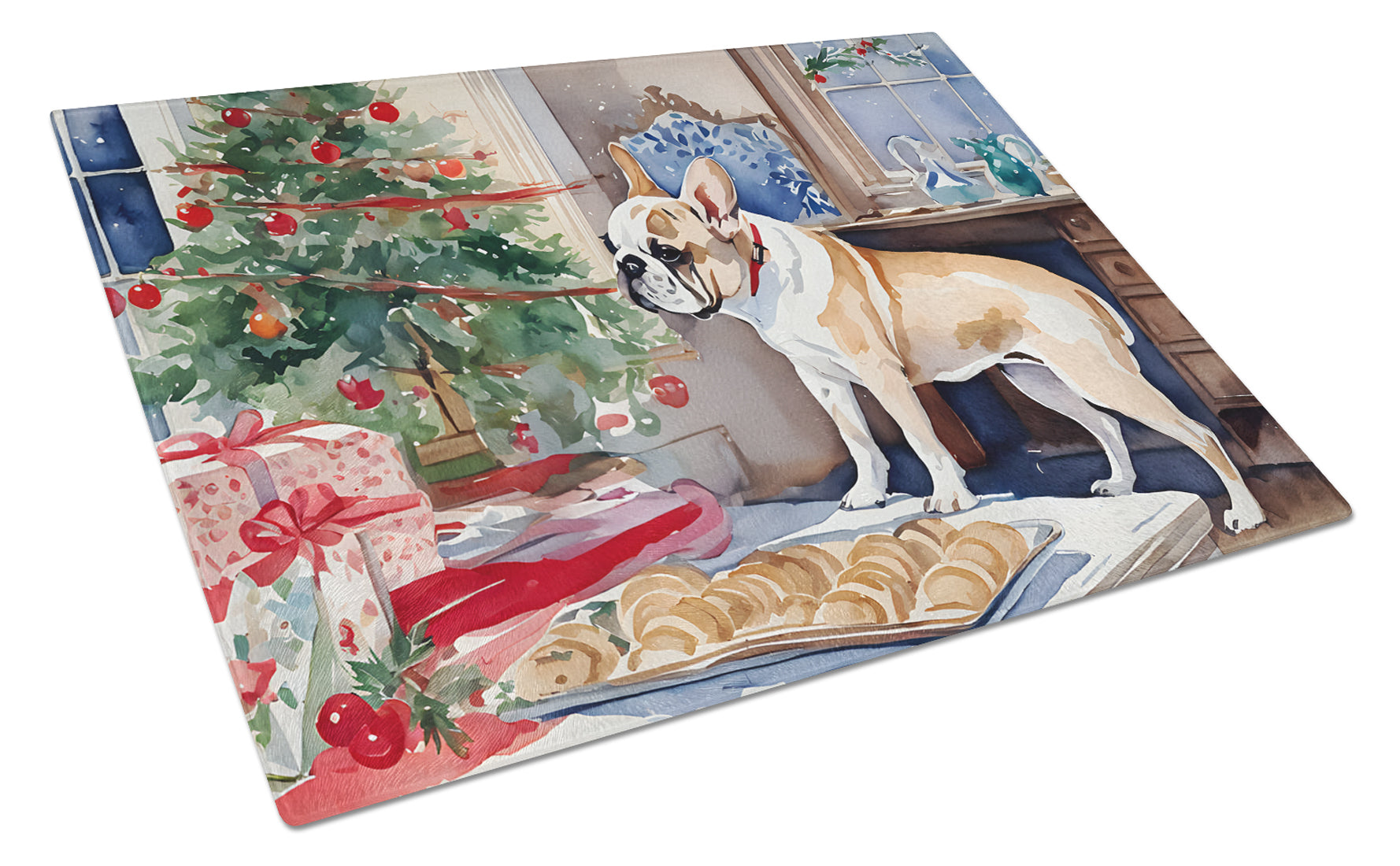 French Bulldog Christmas Cookies Glass Cutting Board