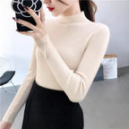 Autumn High Collar Long Sleeve Knit Sweater for Women