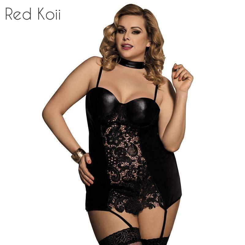 Plus Size Lingerie, Sexy Lace, PU Garter Nightdress