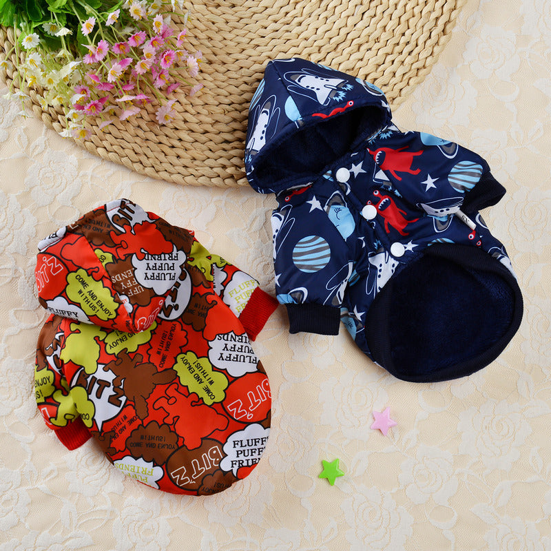Fashionable Cartoon Velvet Windbreaker for Small Pets