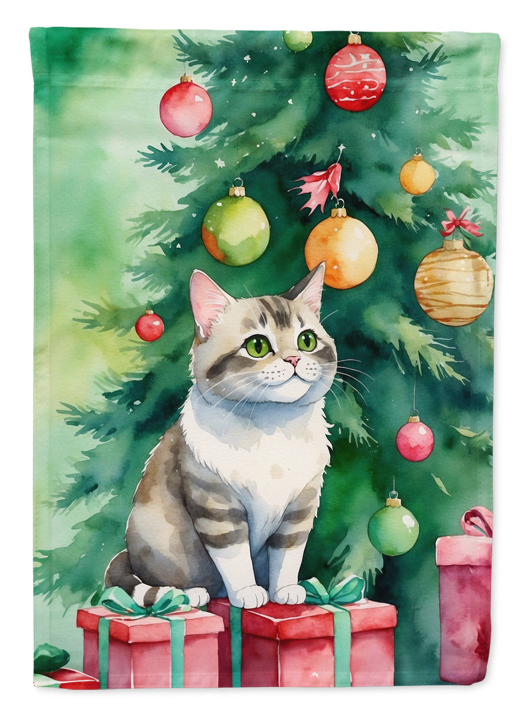 Li Hua Cat By the Christmas Tree House Flag