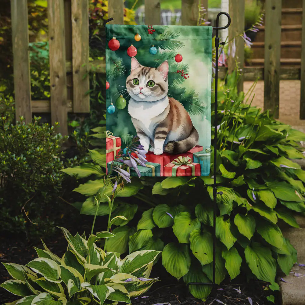 Munchkin Cat By the Christmas Tree Garden Flag