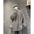 Retro Striped American Loose Fit Round Neck Sweater