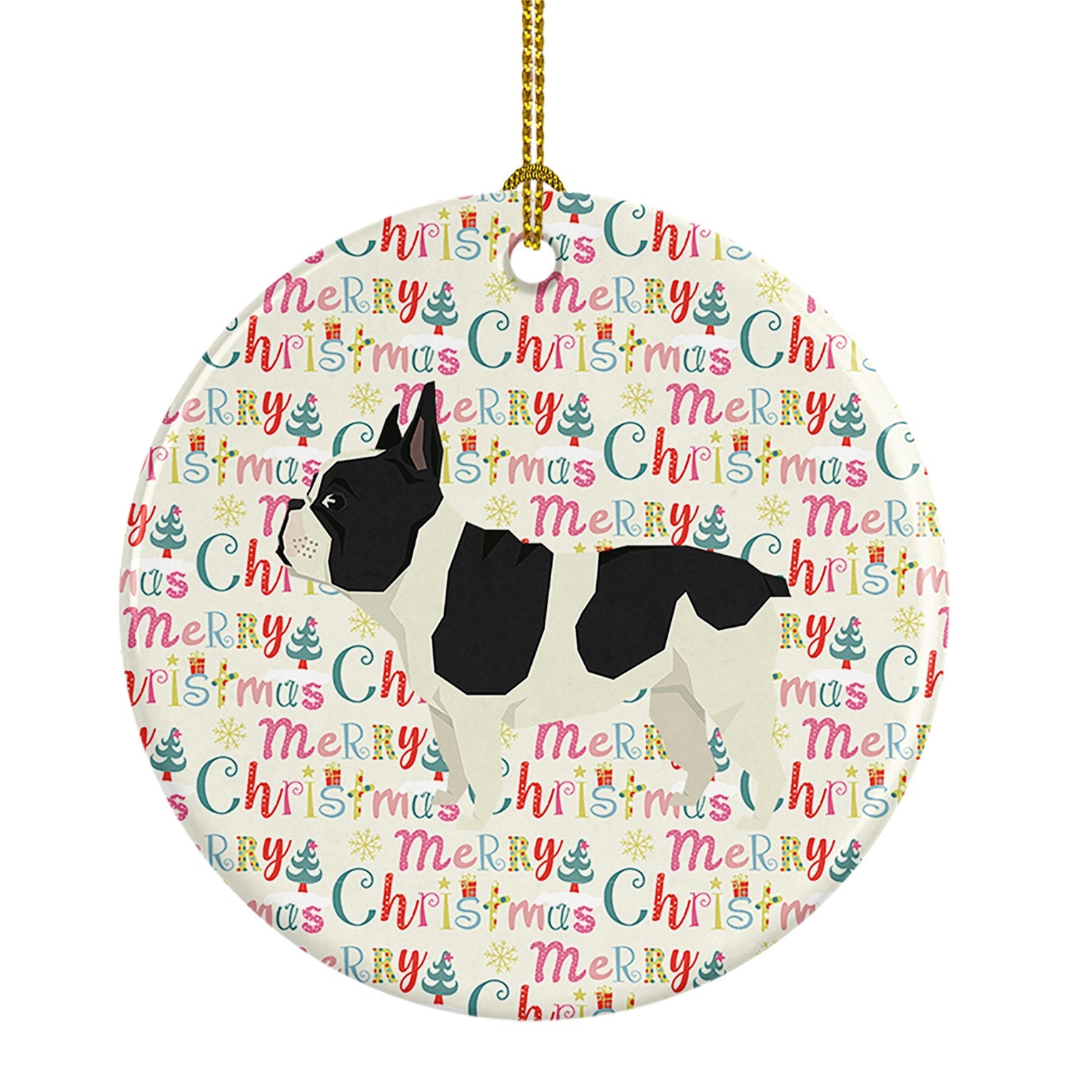 French Bulldog Merry Christmas Ceramic Ornament
