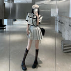 Tweed Cropped Jacket and Pleated Skirt Two-Piece Set