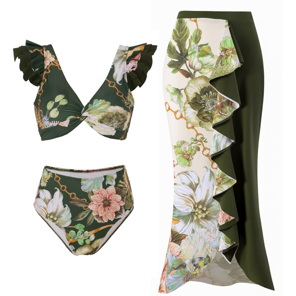 2023 Vintage High Waist Ruffled Bikini Swimwear Set