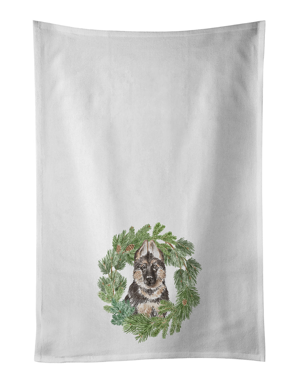 German Shepherd Puppy Christmas Wreath Kitchen Towel Set of 2