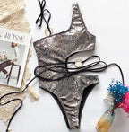 2020 Trendy One-Shoulder Snake Print Swimsuit