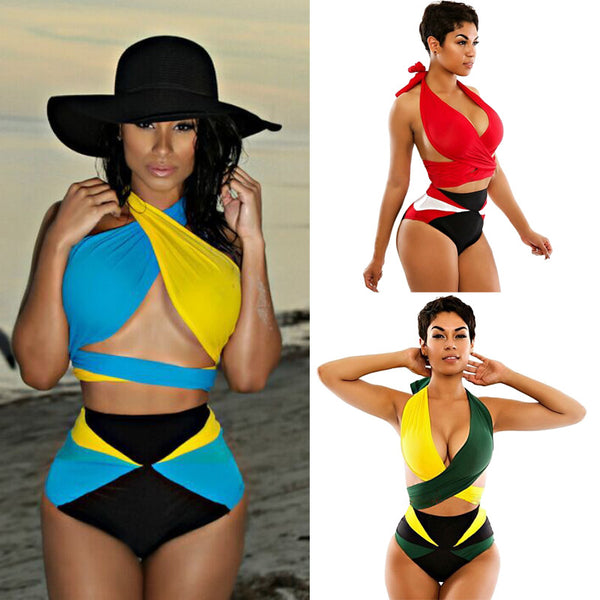 Color Block Wrap One-Piece Swimsuit