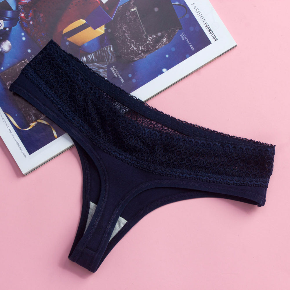 Cotton Lace Trim Thong for Women