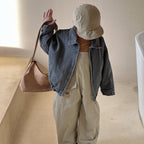 Retro Distressed Denim Jacket for Kids with Zipper