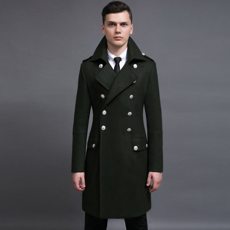 Retro Double-Row Woolen Coat for Men