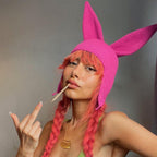 Handmade Knitted Wool Hat with Rabbit Ears for Women | Embroidered Cap
