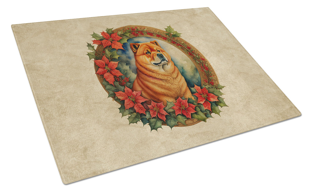 Chow Chow Christmas Flowers Glass Cutting Board