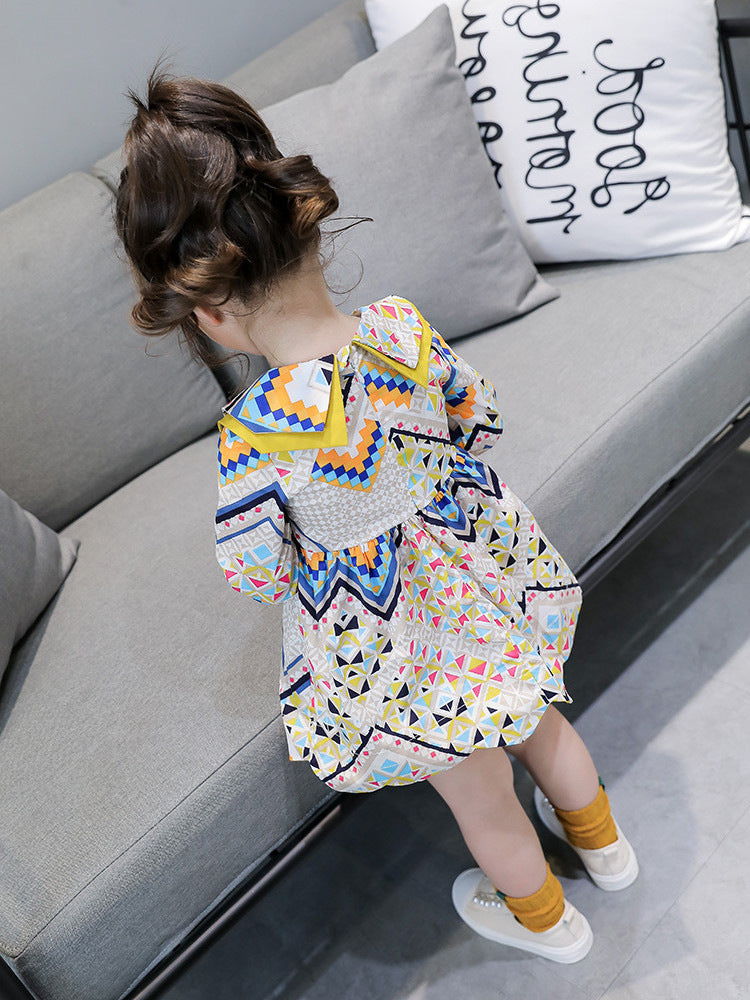 Ethnic Style Baby Doll Collar Floral Dress for Girls
