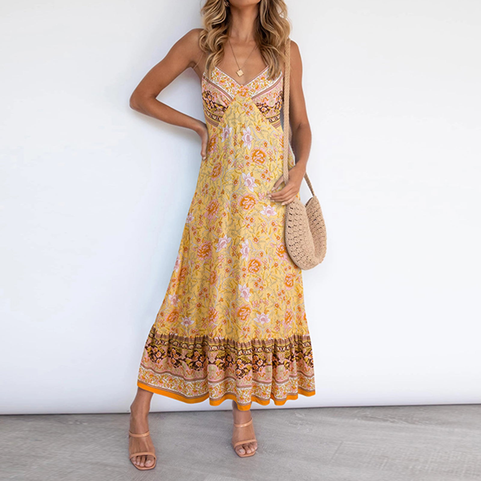 2021 Women's Casual Boho Floral V-Neck Summer Dress