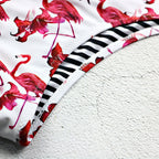 Flamingo Print Bikini with Cross Strap One-Piece Swimsuit