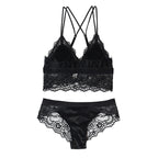 Lace Bralette Set with Velvet and No Underwire Design