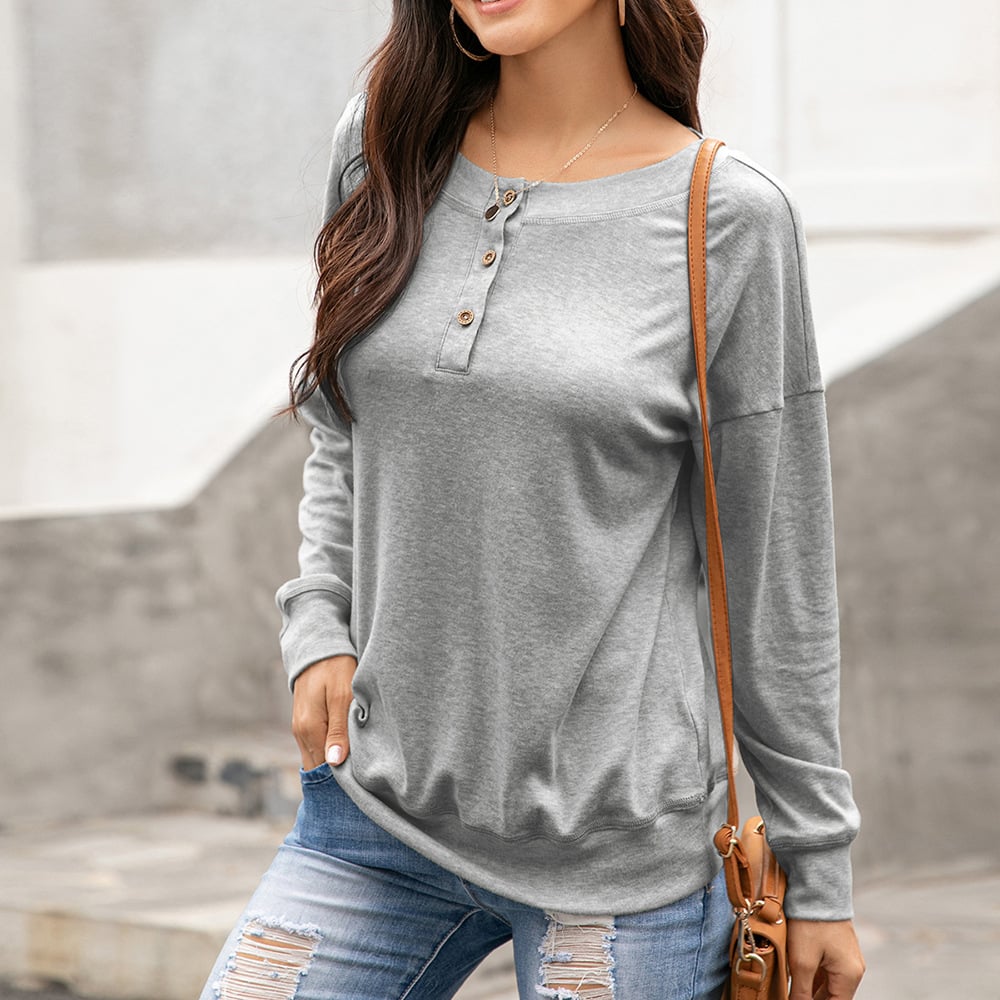 Women's Loose Long Sleeve Button Pullover Sweater | Streetwear