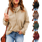 Solid Color Women's Turtleneck Drawstring Sweatshirt | Streetwear