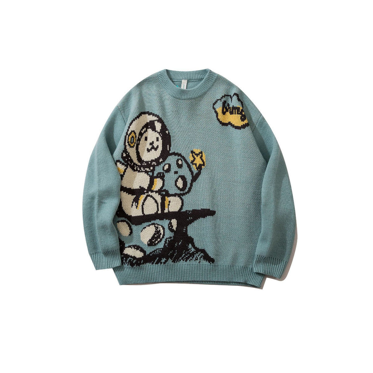 Loose Casual Retro Cartoon Jacquard Round Neck Sweater