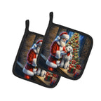 Bedlington Terrier and Santa Claus Pair of Pot Holders