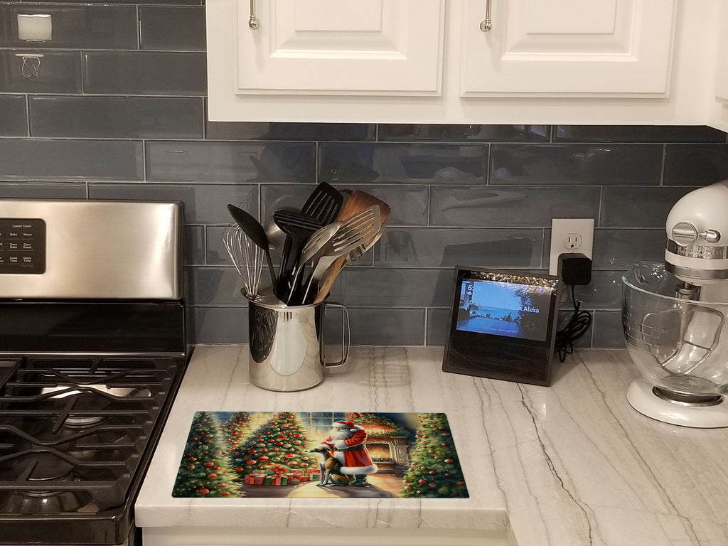 Greyhound and Santa Claus Glass Cutting Board