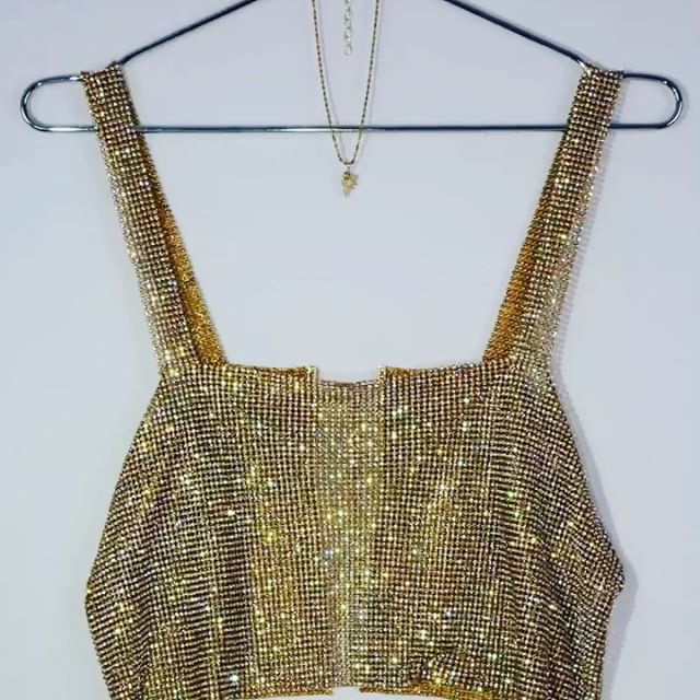 Backless Metallic Chain Rhinestone Camisole Top YX625