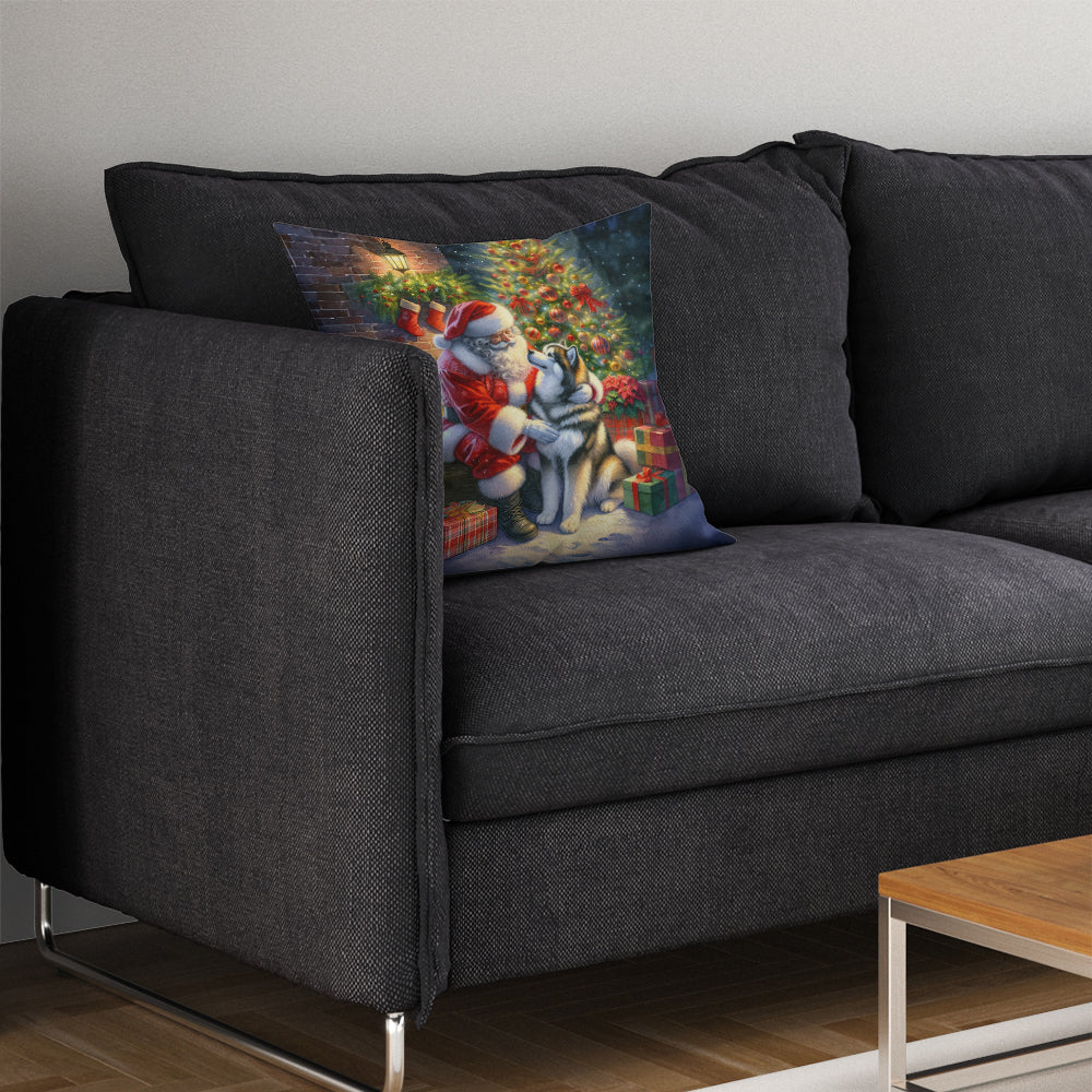 Alaskan Malamute and Santa Claus Throw Pillow