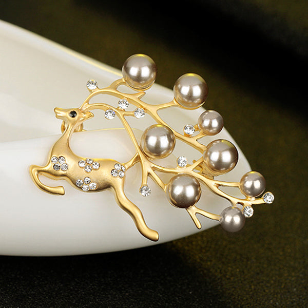 Korean Premium Coral Leaf Pearl Brooch for Christmas