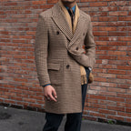 Men's Houndstooth Double-Breasted Long Polo Coat