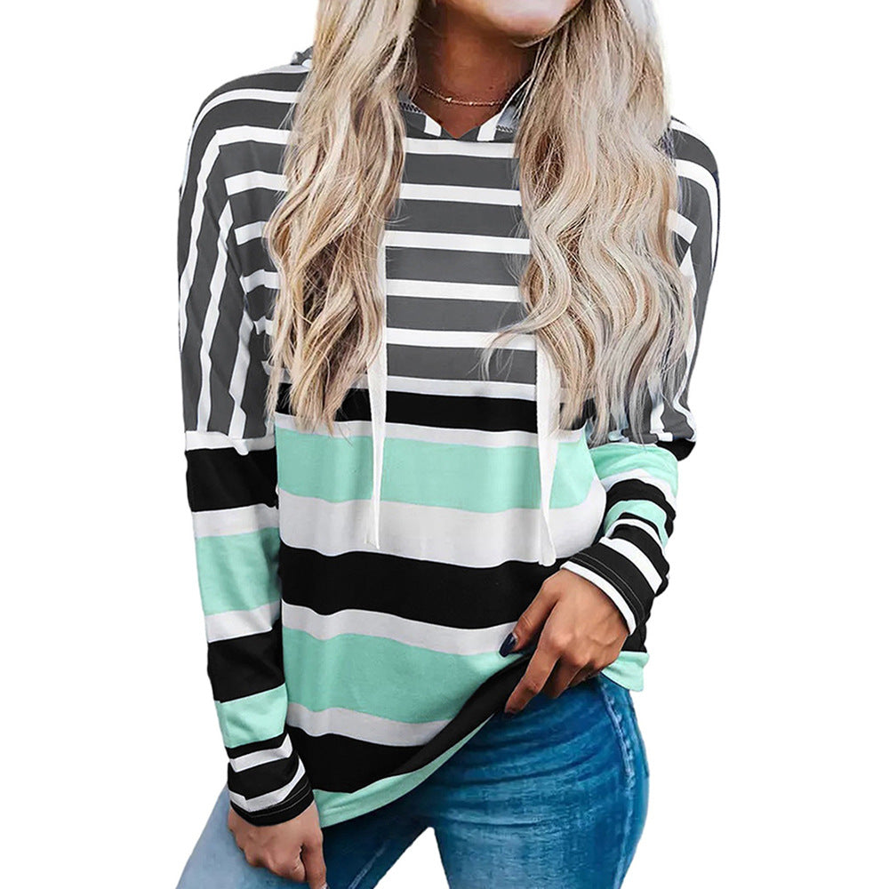 Women's Striped Hooded Casual Sweatshirt Top | Streetwear