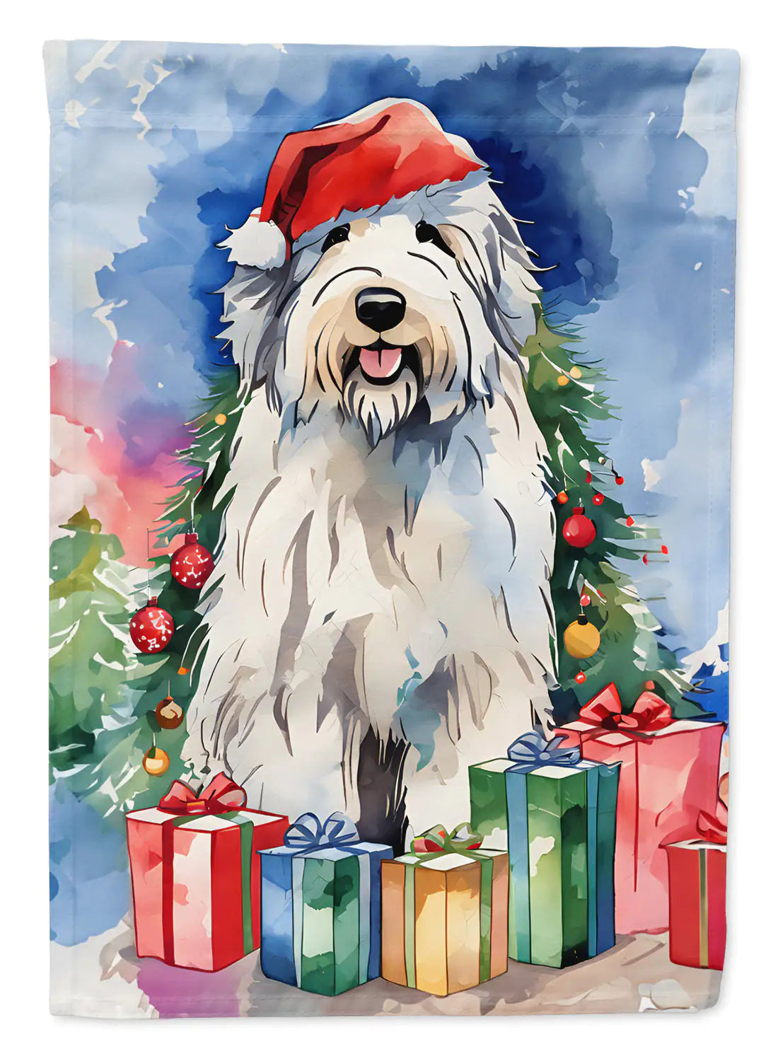 Old English Sheepdog Christmas Garden Flag