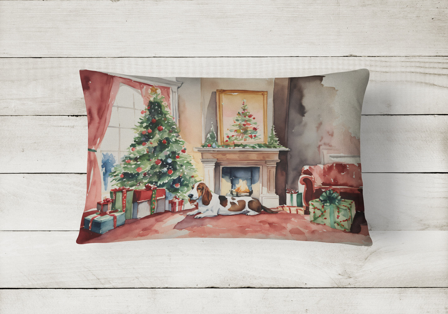 Basset Hound Christmas Throw Pillow
