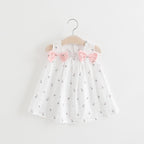 Summer Solid Color Bow-Back Floral Print Dress
