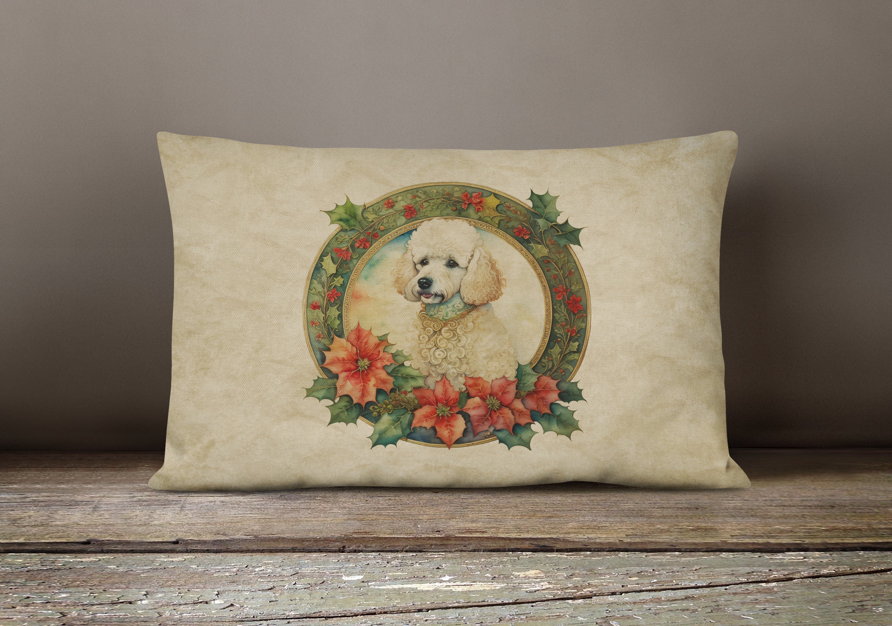Poodle Christmas Flowers Throw Pillow