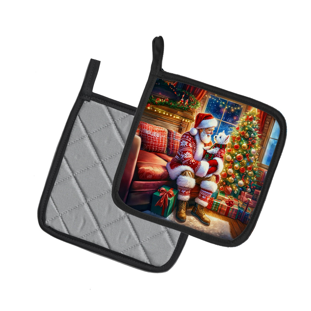 Westie and Santa Claus Pair of Pot Holders