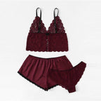 Lace and Satin Summer 3-Piece Sleepwear Set
