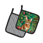 Abyssinian Cat By the Christmas Tree Pair of Pot Holders