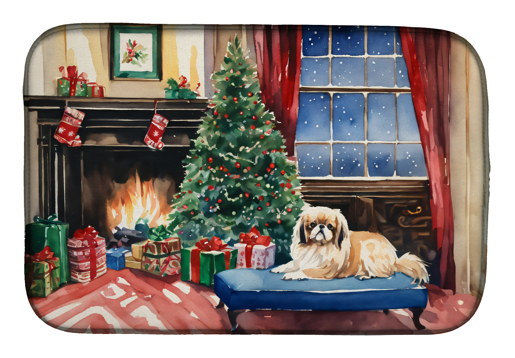 Pekingese Cozy Christmas Dish Drying Mat