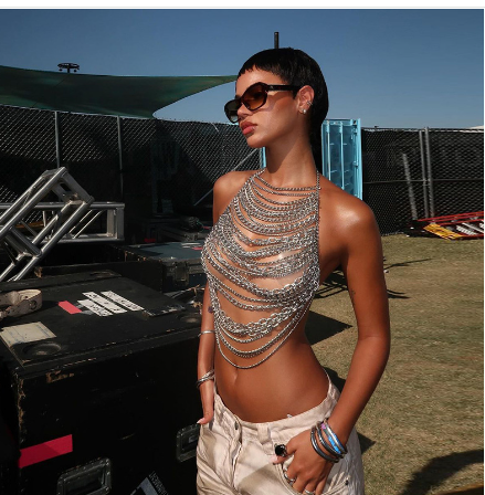 Sequin Fringe Halter Top for Nightclub Wear
