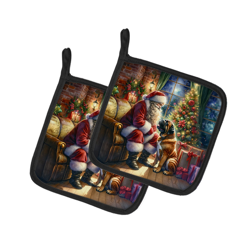 Bullmastiff and Santa Claus Pair of Pot Holders
