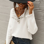 Women's Casual Long-Sleeved Ruffle Knitting Pullover | Streetwear