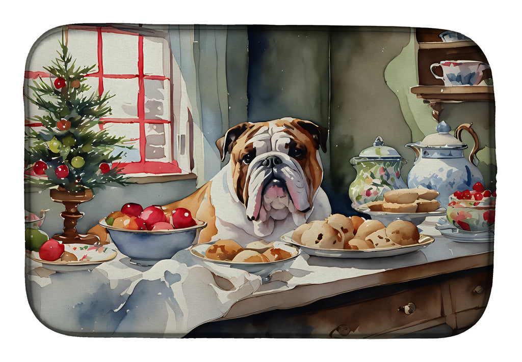 English Bulldog Christmas Cookies Dish Drying Mat