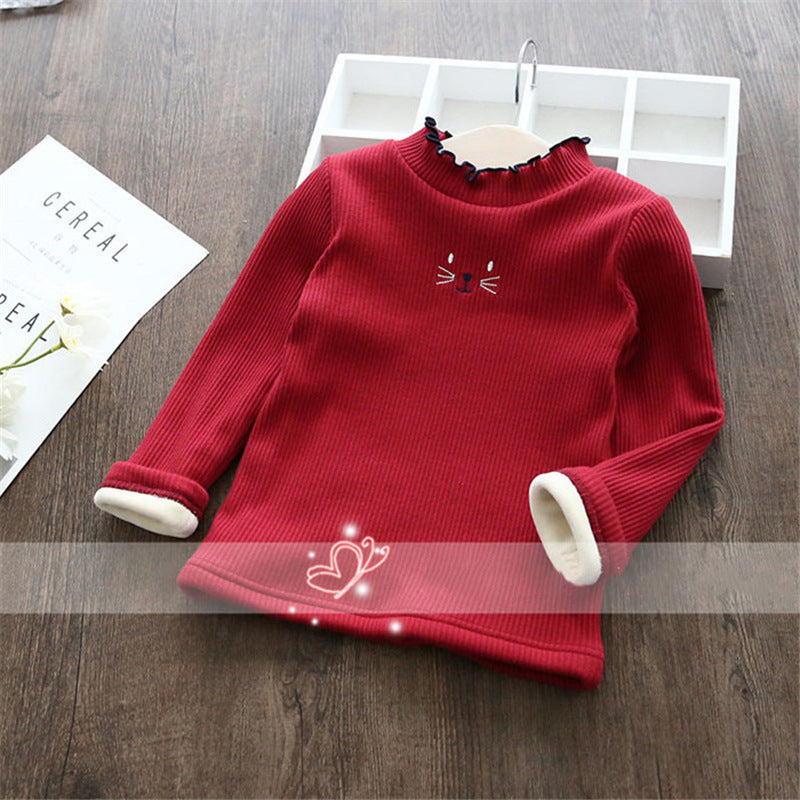 Girls' Thickened Fleece-lined Thermal Bottoming Shirt