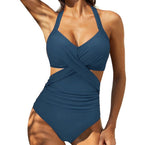 Multicolor Women's One-Piece Swimsuit with Cross Design