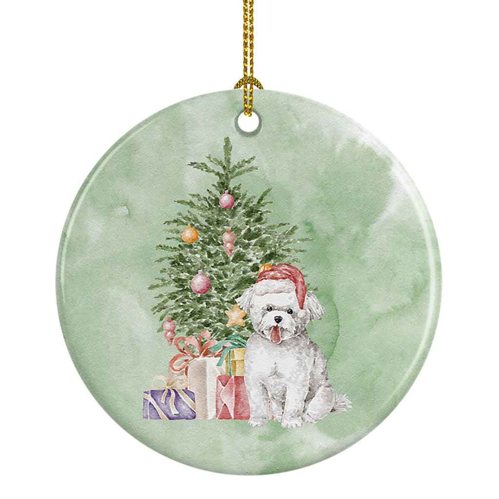Bichon Frise Puppy Christmas Presents and Tree Ceramic Ornament
