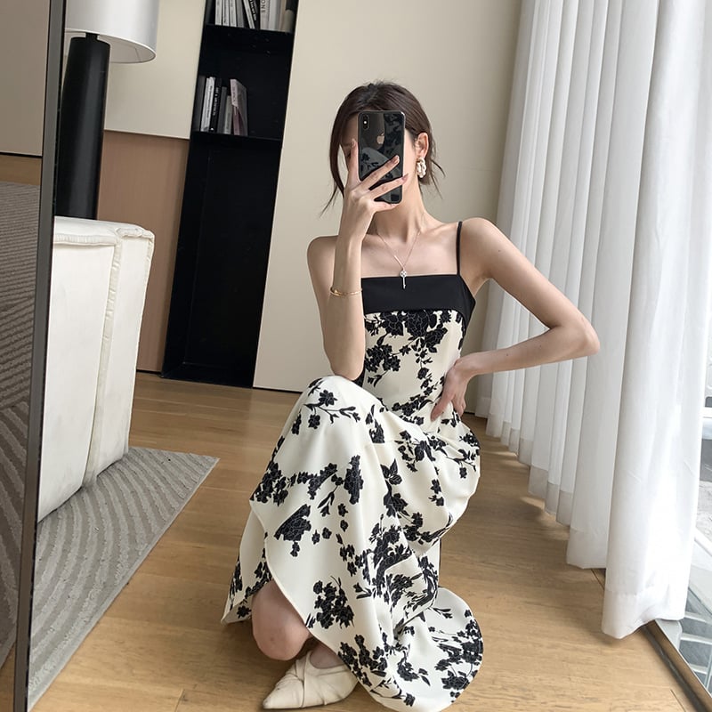 Floral Print Maxi Dress with Spaghetti Straps