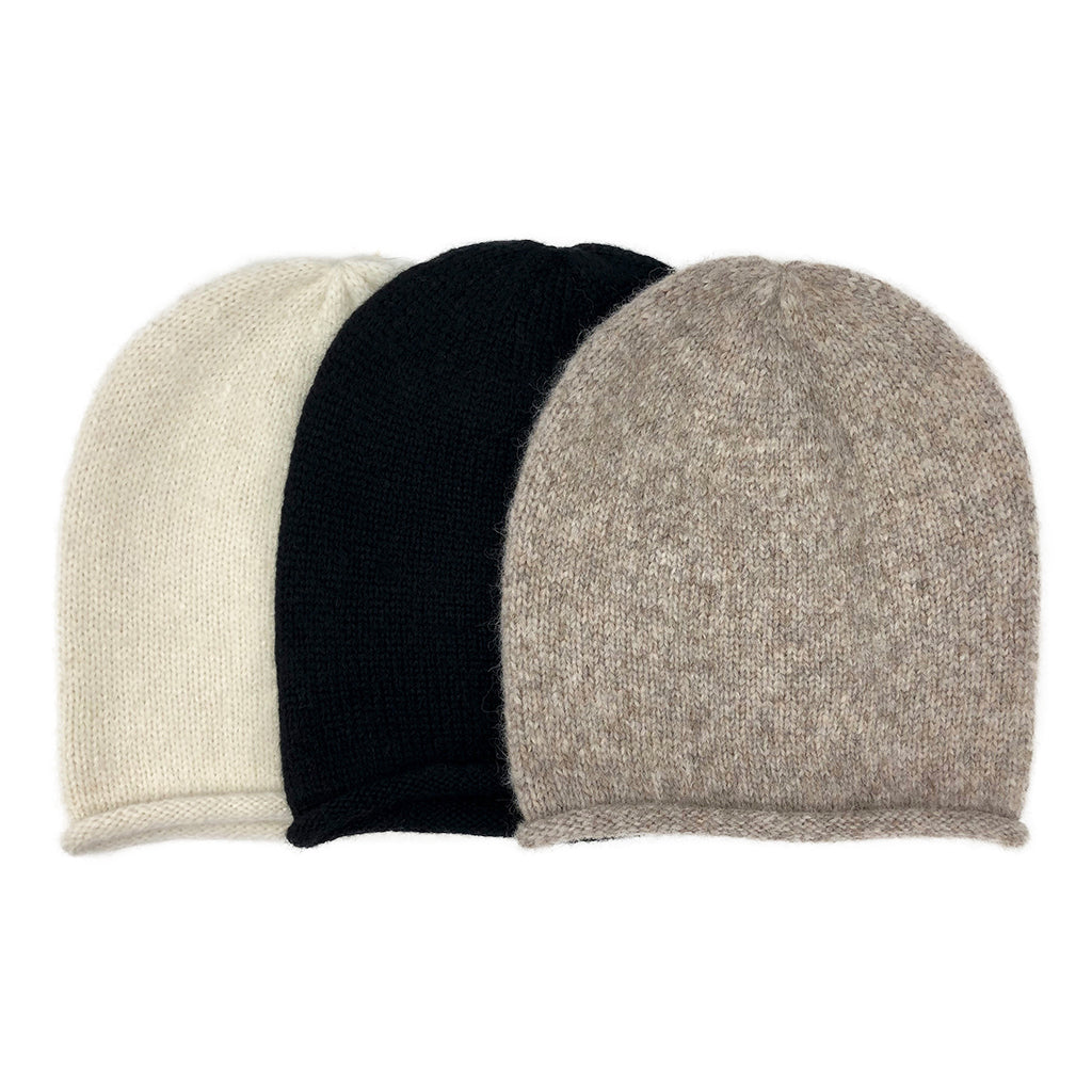 Beige Essential Knit Alpaca Beanie | Embroidered Cap