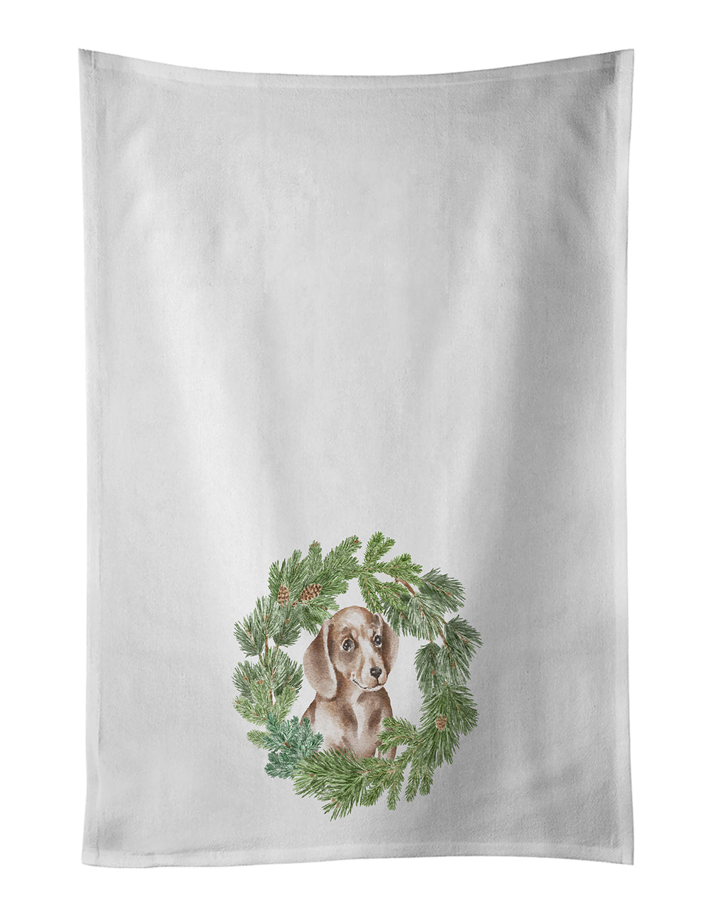 Dachshund Red Puppy Christmas Wreath Kitchen Towel Set of 2